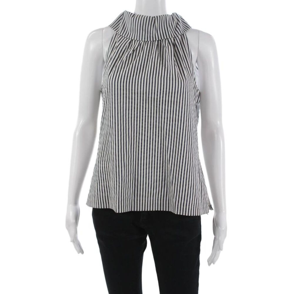 STS Sail To Sable Women Dark Blue Striped High Neck Sleeveless Blouse Size S